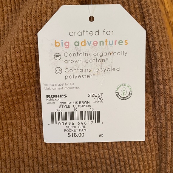 NWT Girl’s 2T Brown Drawstring Pants - Picture 3 of 3